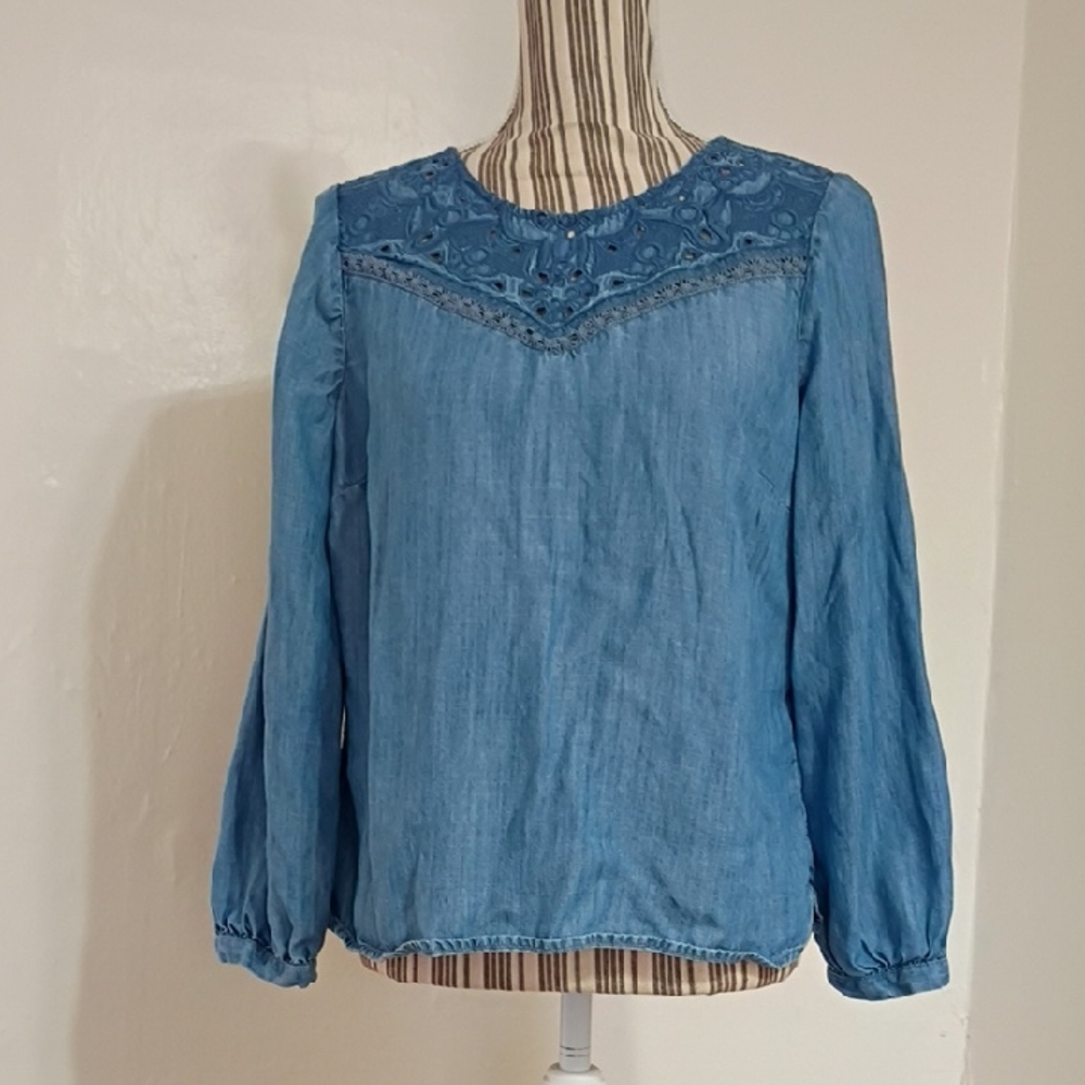 Talbots Blue Chambray Long Sleeve Top Size Mp